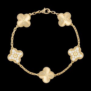 Vòng Tay Van Cleef & Arpels Alhambra Vintage Vàng 18K Kim Cương 19cm