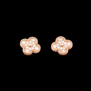 Bông Tai Van Cleef & Arpels Vàng Hồng Kim Cương Tự Nhiên Tròn 24 Viên (3)