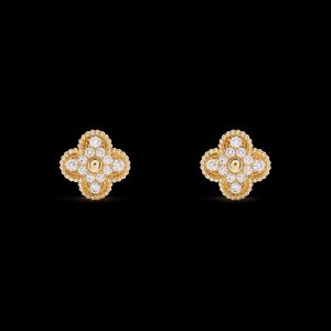 Bông Tai Van Cleef & Arpels Vàng Vàng Kim Cương Tự Nhiên Tròn 24 Viên