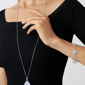 Vòng Cổ Van Cleef & Arpels Alhambra Magic Vàng Trắng Đá Mã Não Dài 90cm (2)