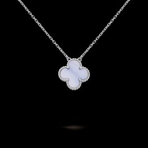 Vòng Cổ Van Cleef & Arpels Alhambra Vàng Trắng Mạ Rhodium Đá Mã Não 19cm