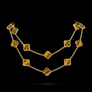 Vòng Cổ Van Cleef & Arpels Đá Mắt Hổ 20 Họa Tiết Chế Tác Hong Kong 86cm (1)