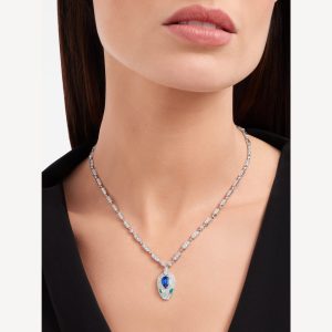 Dây Chuyền Bvlgari Serpenti Chế Tác Kim Cương Đá Quý Tự Nhiên Vàng Trắng 18K 43cm
