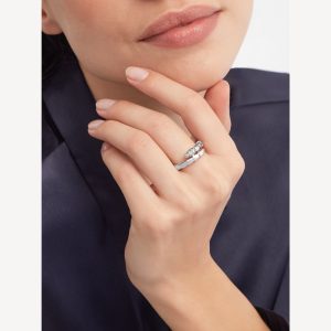 Nhẫn Bvlgari Serpenti Viper Rắn Vàng Trắng 18K Đính Kim Cương Tự Nhiên Chế Tác