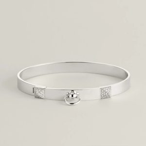 Lắc Tay Hermes Collier de Chien Chế Tác Vàng Trắng 18K Kim Cương Tự Nhiên Nhập Khẩu