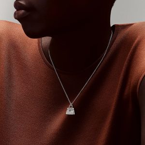 Vòng Cổ Hermes Amulettes Birkin Vàng Trắng 18K Kim Cương Tự Nhiên Hình Túi Xách (1)