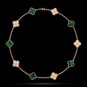 Vòng Cổ Van Cleef & Apels Alhambra Đá Khổng Tước Đính Kim Cương Tự Nhiên 10 Bông Hoa 42cm (2)