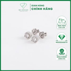 Bông Tai Bạc 925 Nụ 3 Chấu Đính Moissanite 6 Li Dạng Đinh Tán MiE Jewelry BTBM001