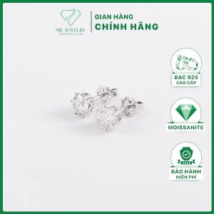 Bông Tai Nữ Bạc 925 Xi Kim Đính Đá Moissanite Chuôi Vặn 6 Chấu 4 Ly Đến 8 Ly MiE Jewelry BTBM013-01