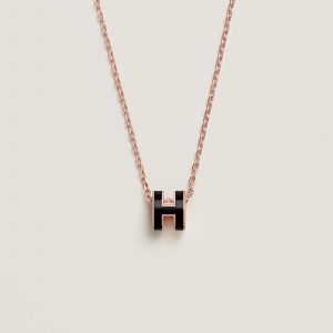Dây Chuyền Hermes Mini Pop H Màu Đen Chế Tác Vàng Hồng 18K