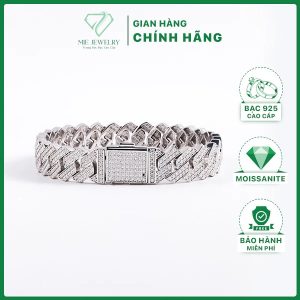 Lắc Tay Bạc Nam Cuban Đính Đá Moissanite 1.2 Ly Cao Cấp – Bạc 925 Sáng Bóng, Phong Cách Sang Trọng MiE Jewelry LTBM004