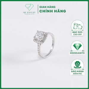 Nhẫn Bạc 925 Viền Tấm Đính Kim Cương Moissanite 6.5 Li Mặt Vuông MiE Jewelry NHBM009