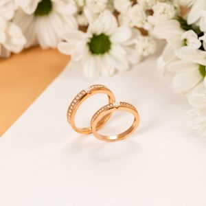 Nhẫn Cưới Kim Cương Thiên Nhiên Vàng Hồng 18K AU750 Thiết Kế MiA Jewelry MNC02