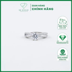 Nhẫn Xoắn Kết Đôi Bạc 925 Nữ 6 Chấu Đính Đá Moissanite Cao Cấp MiE Jewelry NHBM006