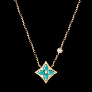 Vòng Cổ Louis Vuitton Color Blossom Star BB Vàng 18K Đá Amazonite 1 Viên Kim Cương 41cm