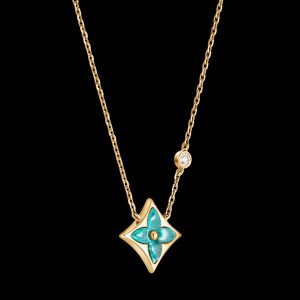 Vòng Cổ Louis Vuitton Color Blossom Star BB Vàng 18K Đá Amazonite 1 Viên Kim Cương 41cm (2)